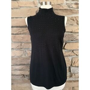 Cable & Gauge Womens Black Studded Mock Neck Sleeveless Knit Top Large CG1E510